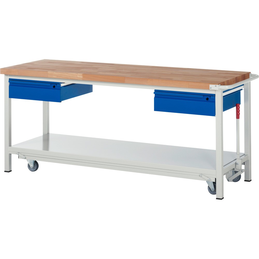 Numéro de l'image du produit 1: RAU Établi série 8000 avec rouleur abaissable, 2 tiroirs, 1 tablette, HxlxP 880 x 2 000 x 700 mm, 2 tiroirs