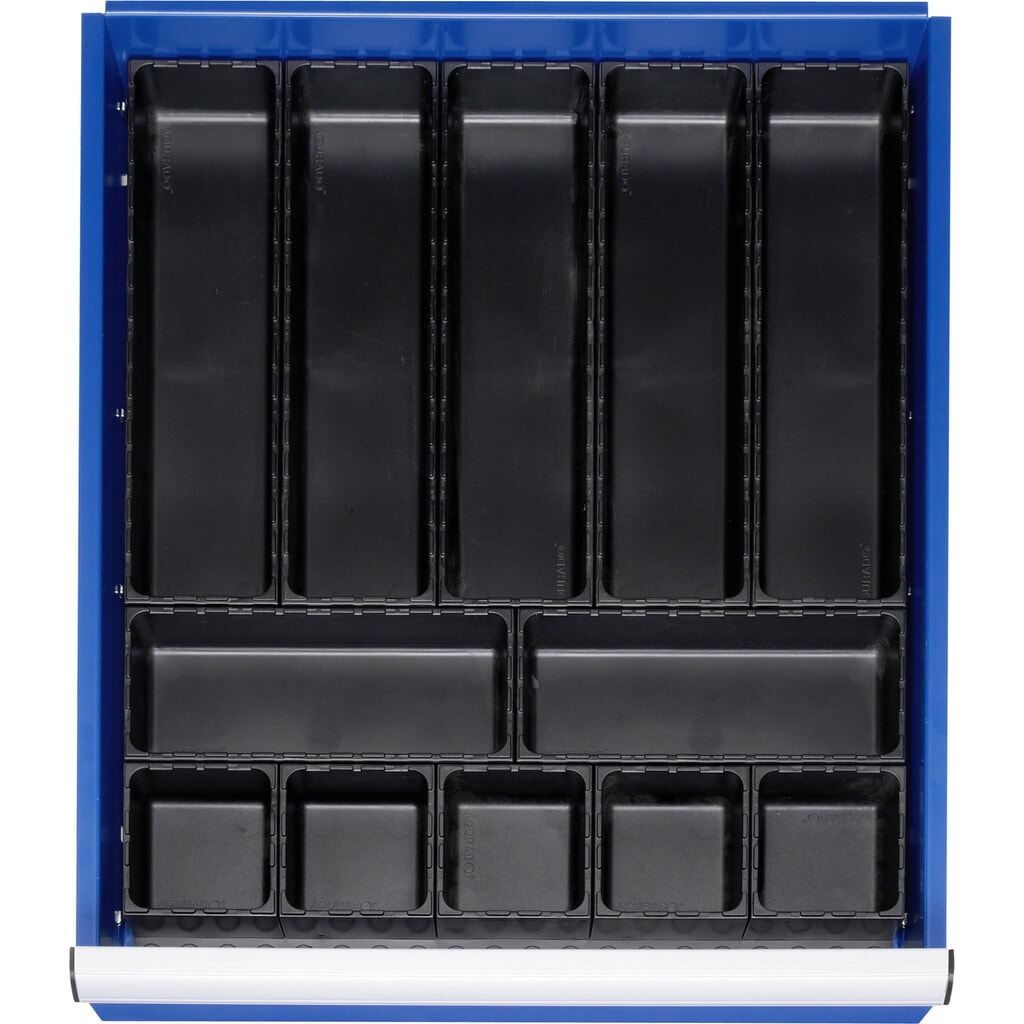 RAU Jeu de compartimentage pour tiroir, HxlxP 48 x 490 x 560 mm, avec plaque de fond et 5 casiers, taille L pour hauteur de façade 60-360 mm Illustration du produit: RAU Jeu de compartimentage pour tiroir, HxlxP 48 x 490 x 560 mm, avec plaque de fond et 5 casiers, taille L pour hauteur de façade 60-360 mm