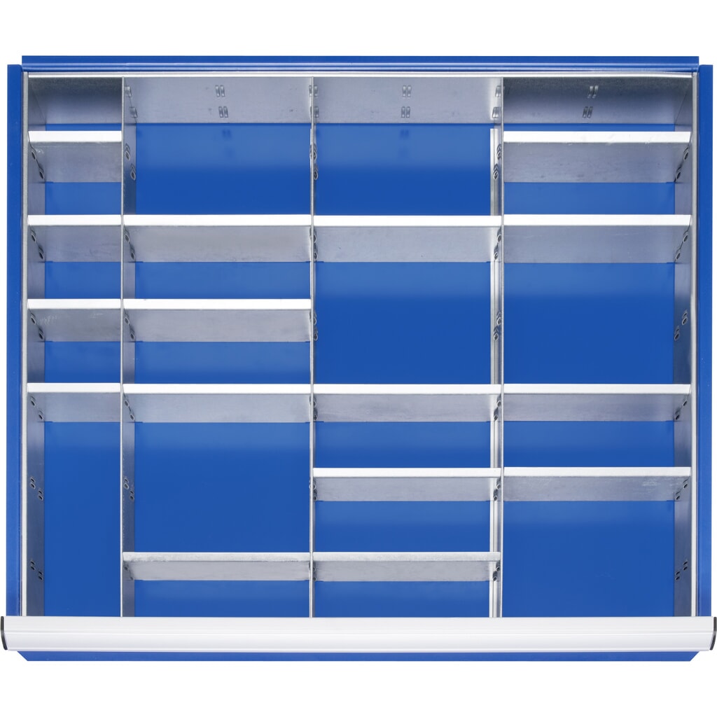 RAU Jeu de compartimentage pour tiroir, HxlxP 150 x 680 x 560 mm, avec jeu de 4 baguettes perforées et 3 parois de séparation, taille XL pour hauteur de façade 180-360 mm Illustration du produit: RAU Jeu de compartimentage pour tiroir, HxlxP 150 x 680 x 560 mm, avec jeu de 4 baguettes perforées et 3 parois de séparation, taille XL pour hauteur de façade 180-360 mm