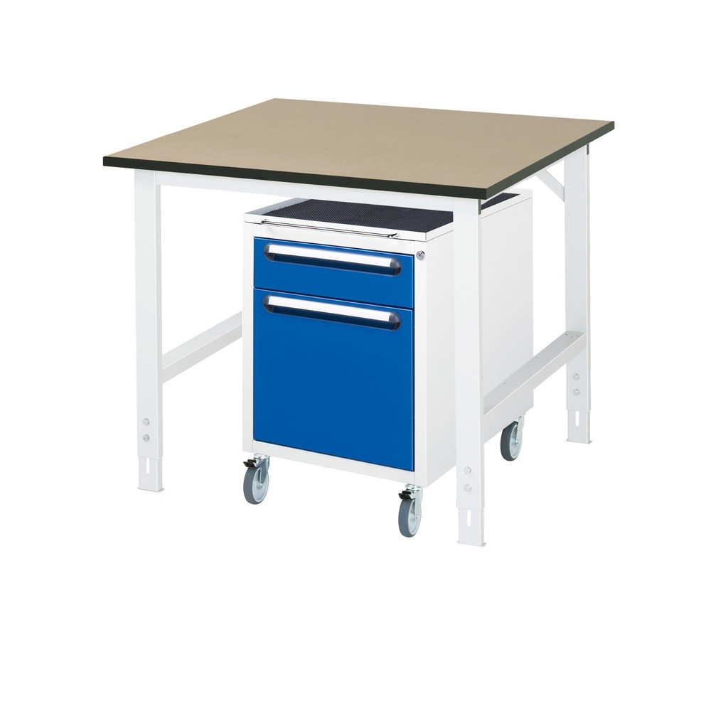 Numéro de l'image du produit 1: RAU Kit d'atelier TOM en 2 parties, avec établi, Hxlxp 760-1 080 x 1 000 x 1 000 mm, Plan de travail en MDF, incl. caisson à roulettes avec 2 tiroirs, HxlxP 690 x 480 x 600 mm