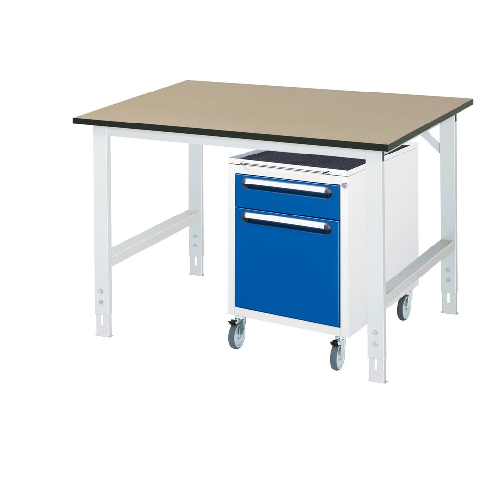 Numéro de l'image du produit 1: RAU Kit d'atelier TOM en 2 parties, avec établi, Hxlxp 760-1 080 x 1 250 x 1 000 mm, Plan de travail en MDF, incl. caisson à roulettes avec 2 tiroirs, HxlxP 690 x 480 x 600 mm