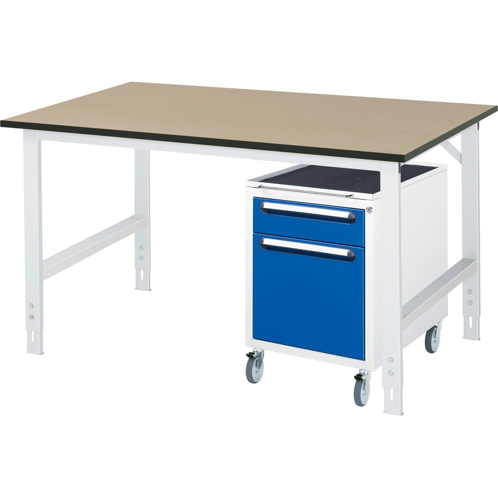 Numéro de l'image du produit 1: RAU Kit d'atelier TOM en 2 parties, avec table de travail, HxlxP 760-1 080 x 1 500 x 1 000 mm, plan de travail en MDF, plus caisson roulant avec 2 tiroirs, HxlxP 690 x 480 x 600 mm
