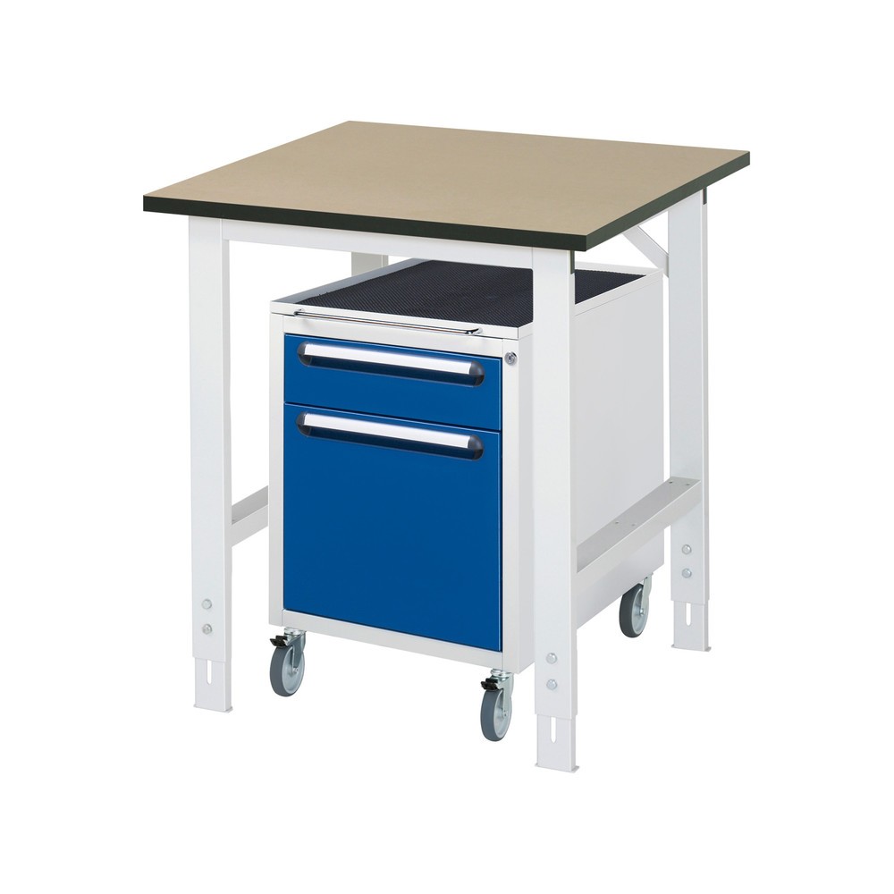Numéro de l'image du produit 1: RAU Kit d'atelier TOM en 2 parties, avec table de travail, HxlxP 760-1 080 x 750 x 800 mm, plan de travail en MDF, incl. caisson à roulettes avec 2 tiroirs, HxlxP 690 x 480 x 600 mm