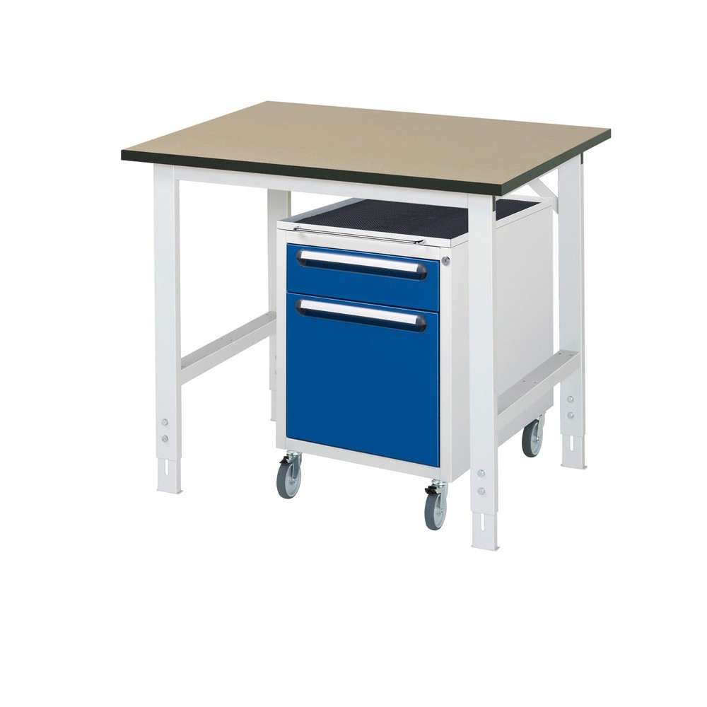 Numéro de l'image du produit 1: RAU Kit d'atelier TOM en 2 parties, avec table de travail, HxlxP 760-1 080 x 1 000 x 800 mm, plan de travail en MDF, incl. caisson à roulettes avec 2 tiroirs, HxlxP 690 x 480 x 600 mm