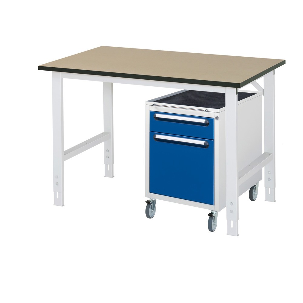 Numéro de l'image du produit 1: RAU Kit d'atelier TOM en 2 parties, avec table de travail, HxlxP 760-1 080 x 1 250 x 800 mm, plan de travail en MDF, incl. caisson à roulettes avec 2 tiroirs, HxlxP 690 x 480 x 600 mm