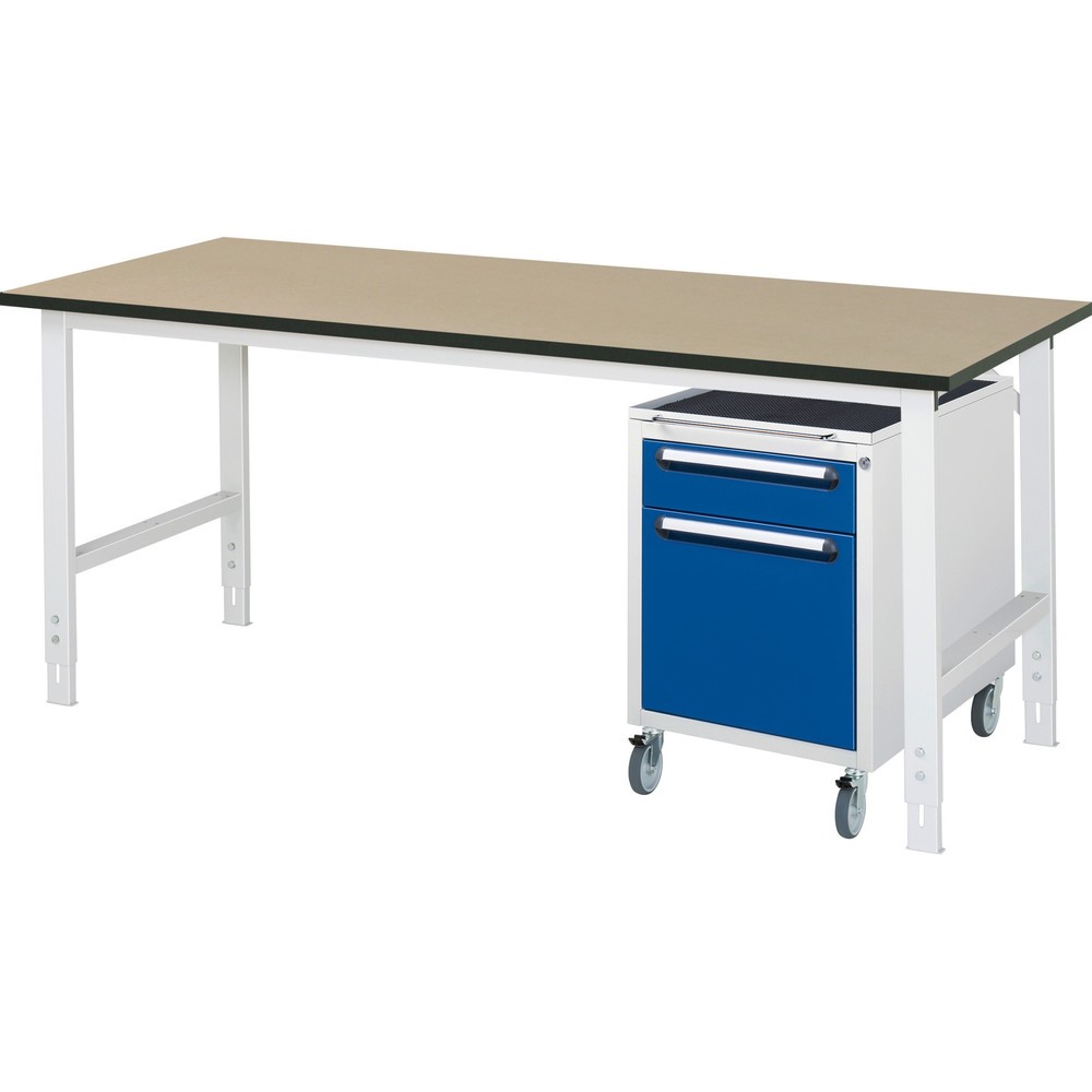 Numéro de l'image du produit 1: RAU Kit d'atelier TOM en 2 parties, avec table de travail, HxlxP 760-1 080 x 2 500 x 800 mm, plan de travail en MDF, incl. caisson à roulettes avec 2 tiroirs, HxlxP 690 x 480 x 600 mm