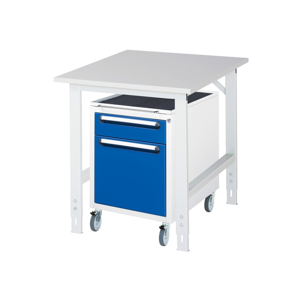 Numéro de l'image du produit 1: RAU Kit d'atelier TOM en 2 parties, avec table de travail, HxlxP 760-1 080 x 750 x 1 000 mm, plan de travail en mélamine, plus caisson à roulettes avec 2 tiroirs, HxlxP 690 x 480 x 600 mm