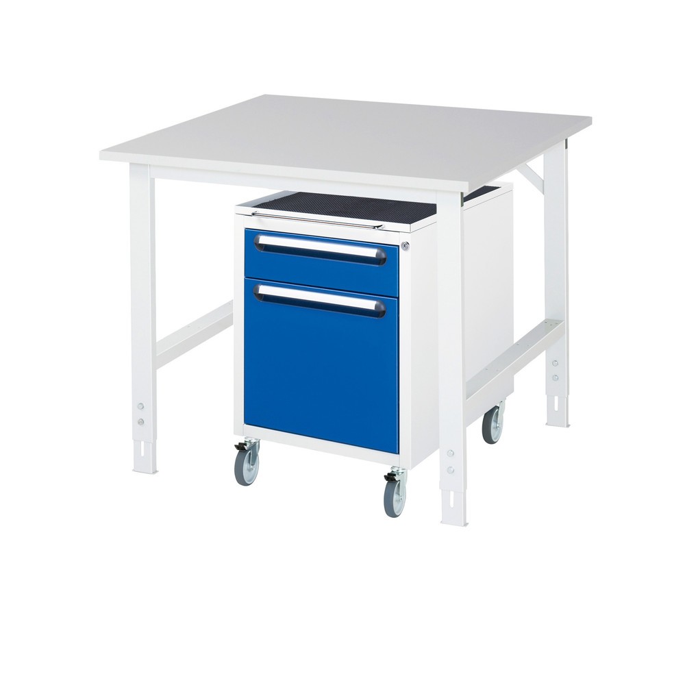 Numéro de l'image du produit 1: RAU Kit d'atelier TOM en 2 parties, avec table de travail, HxlxP 760-1 080 x 1 000 x 1 000 mm, plan de travail en mélamine, plus caisson à roulettes avec 2 tiroirs, HxlxP 690 x 480 x 600 mm