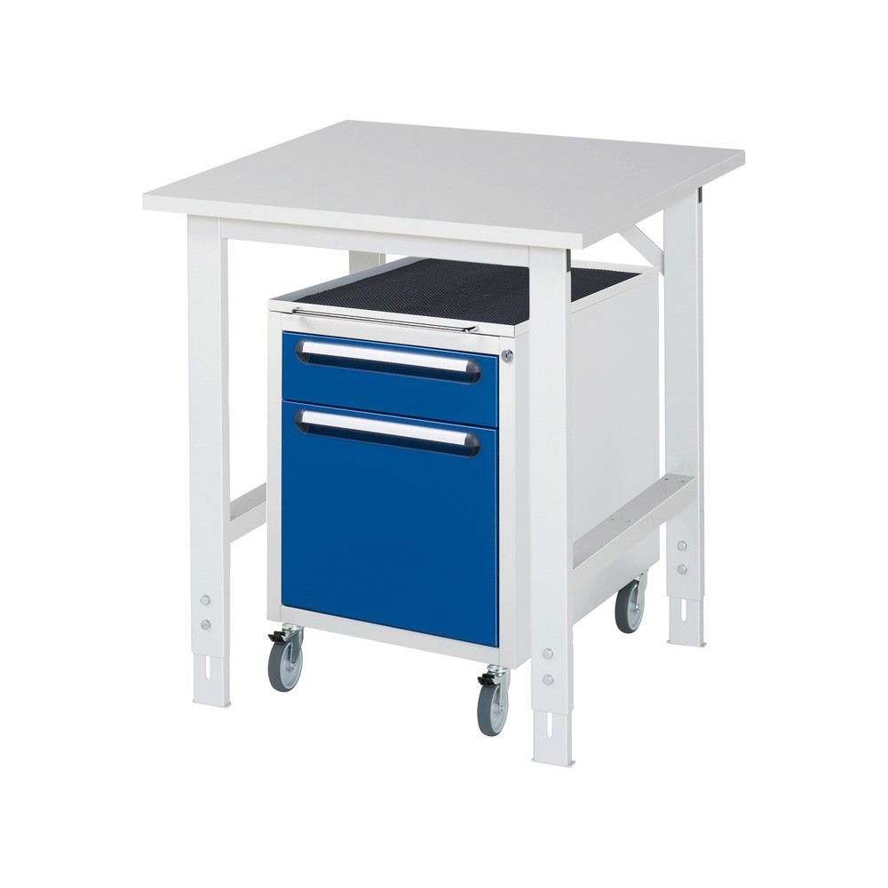 Numéro de l'image du produit 1: RAU Kit d'atelier TOM en 2 parties, avec table de travail, HxlxP 760-1 080 x 750 x 800 mm, plan de travail avec revêtement en mélamine, plus caisson à roulettes avec 2 tiroirs, HxlxP 690 x 480 x 600 mm