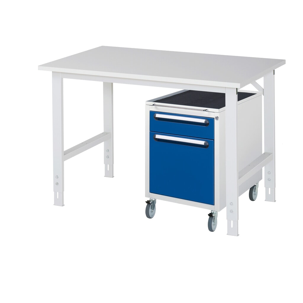 Illustration du produit: RAU Kit d'atelier TOM en 2 parties, avec table de travail, HxlxP 760-1 080 x 1 250 x 800 mm, plan de travail avec revêtement en mélamine, plus caisson à roulettes avec 2 tiroirs, HxlxP 690 x 480 x 600 mm