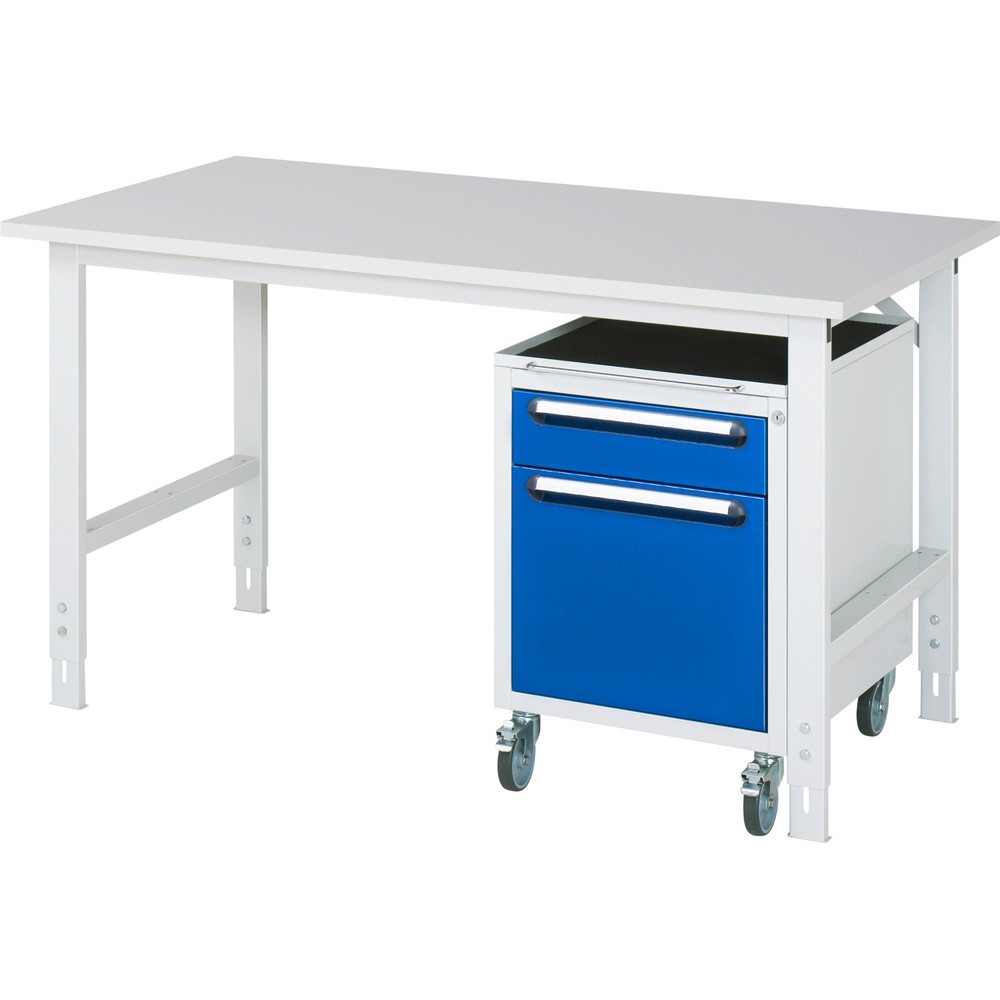 Numéro de l'image du produit 1: RAU Kit d'atelier TOM en 2 parties, avec table de travail, HxlxP 760-1 080 x 1 500 x 800 mm, plan de travail avec revêtement en mélamine, plus caisson à roulettes avec 2 tiroirs, HxlxP 690 x 480 x 600 mm