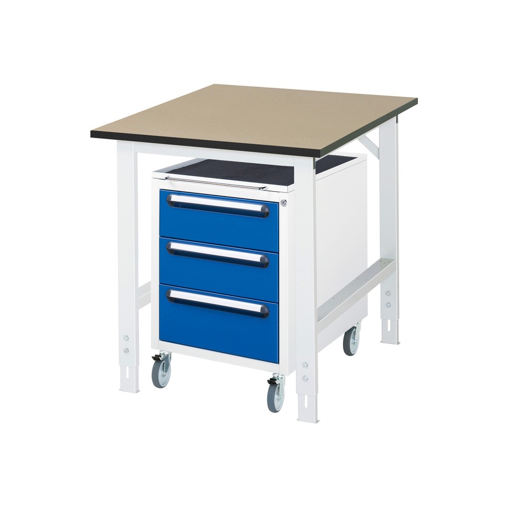 Numéro de l'image du produit 1: RAU Kit d'atelier TOM en 2 parties, avec établi, Hxlxp 760-1 080 x 750 x 1 000 mm, Plan de travail en MDF, incl. caisson à roulettes avec 3 tiroirs, HxlxP 690 x 480 x 600 mm