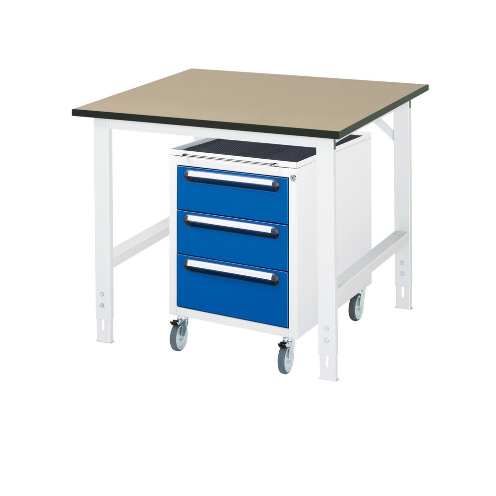 Numéro de l'image du produit 1: RAU Kit d'atelier TOM en 2 parties, avec établi, Hxlxp 760-1 080 x 1 000 x 1 000 mm, Plan de travail en MDF, incl. caisson à roulettes avec 3 tiroirs, HxlxP 690 x 480 x 600 mm