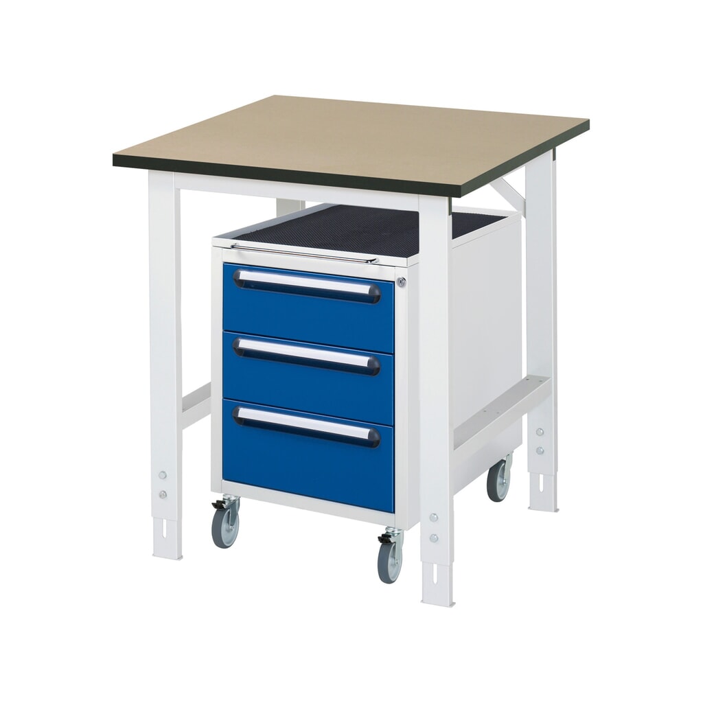 RAU Kit d'atelier TOM en 2 parties, avec table de travail, HxlxP 760-1 080 x 750 x 800 mm, plan de travail en MDF, incl. caisson à roulettes avec 3 tiroirs, HxlxP 690 x 480 x 600 mm Illustration du produit: RAU Kit d'atelier TOM en 2 parties, avec table de travail, HxlxP 760-1 080 x 750 x 800 mm, plan de travail en MDF, incl. caisson à roulettes avec 3 tiroirs, HxlxP 690 x 480 x 600 mm