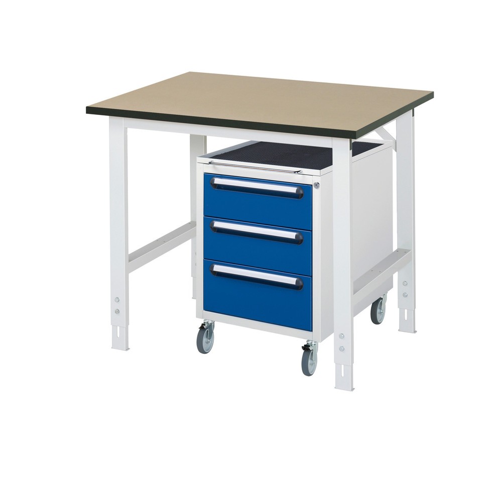 Numéro de l'image du produit 1: RAU Kit d'atelier TOM en 2 parties, avec table de travail, HxlxP 760-1 080 x 1 000 x 800 mm, plan de travail en MDF, incl. caisson à roulettes avec 3 tiroirs, HxlxP 690 x 480 x 600 mm