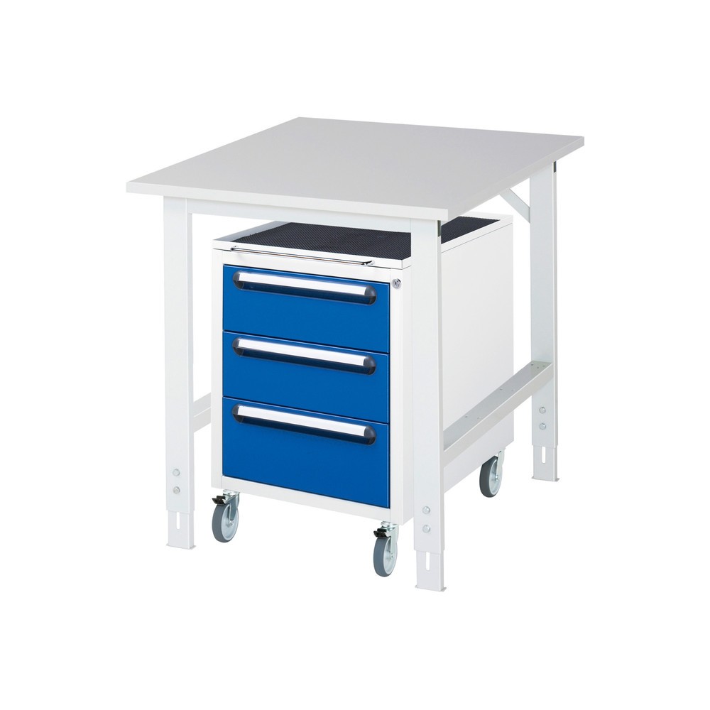 Numéro de l'image du produit 1: RAU Kit d'atelier TOM en 2 parties, avec table de travail, HxlxP 760-1 080 x 750 x 1 000 mm, plan de travail en mélamine, plus caisson à roulettes avec 3 tiroirs, HxlxP 690 x 480 x 600 mm