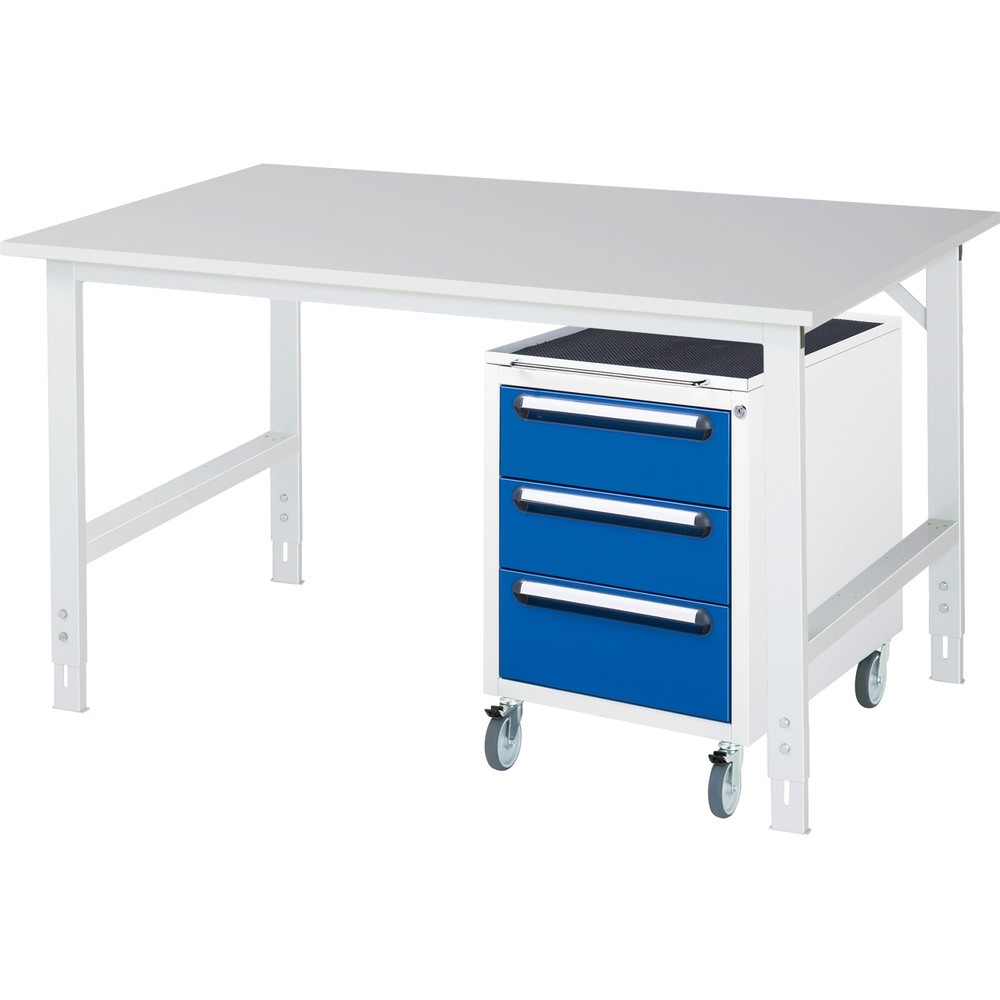 Numéro de l'image du produit 1: RAU Kit d'atelier TOM en 2 parties, avec table de travail, HxlxP 760-1 080 x 1 500 x 1 000 mm, plan de travail avec revêtement en mélamine, plus caisson à roulettes avec 3 tiroirs, HxlxP 690 x 480 x 600 mm