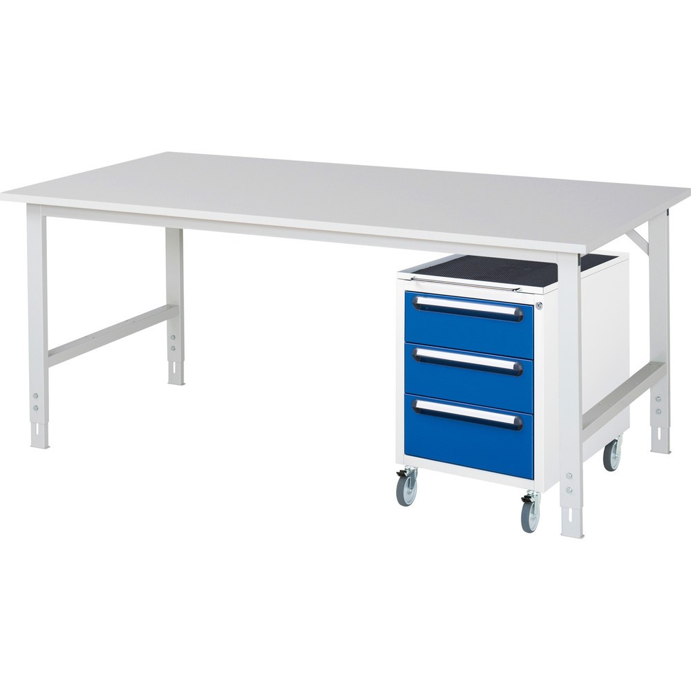 Numéro de l'image du produit 1: RAU Kit d'atelier TOM en 2 parties, avec table de travail, HxlxP 760-1 080 x 2 500 x 1 000 mm, plan de travail avec revêtement en mélamine, plus caisson à roulettes avec 3 tiroirs, HxlxP 690 x 480 x 600 mm