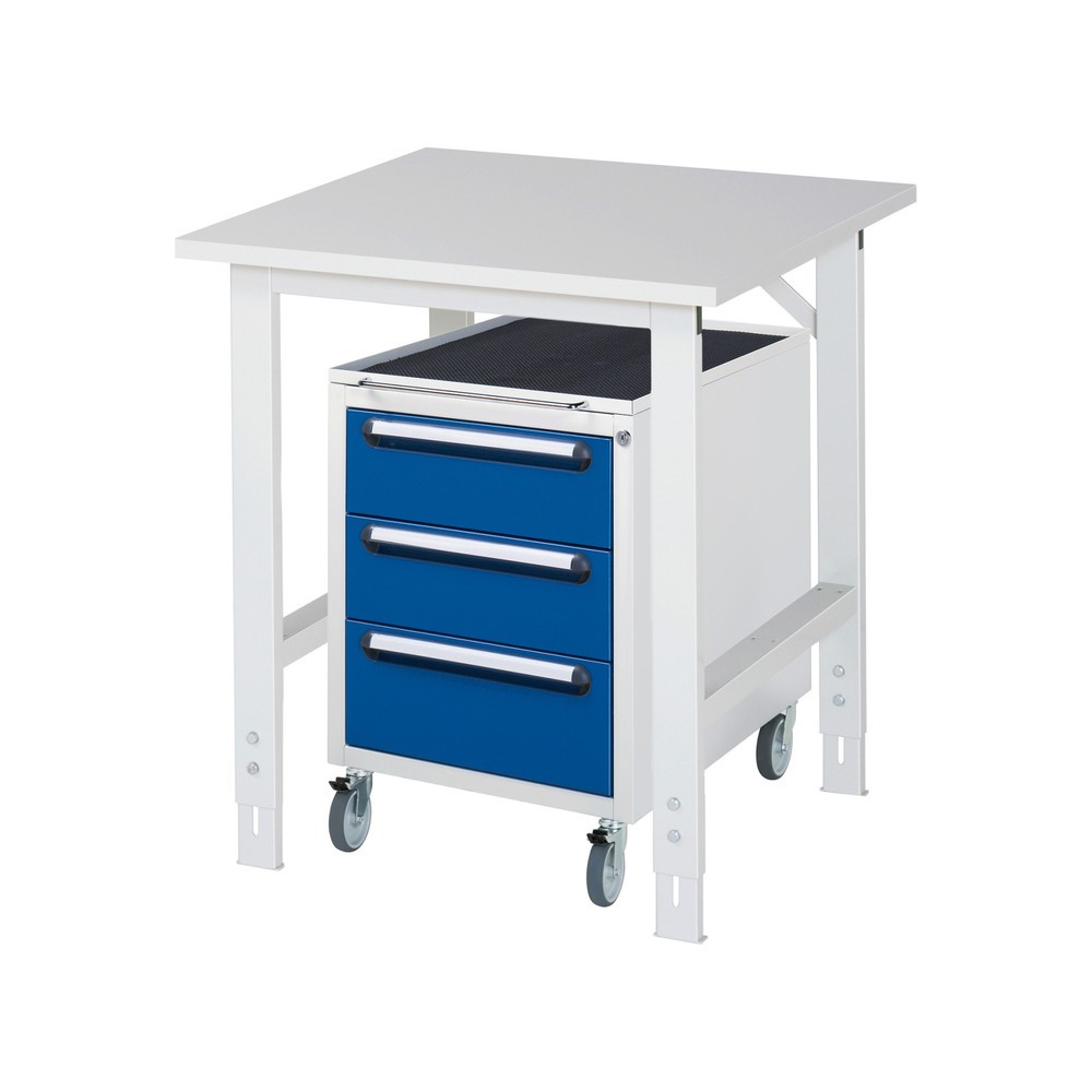 Numéro de l'image du produit 1: RAU Kit d'atelier TOM en 2 parties, avec table de travail, HxlxP 760-1 080 x 750 x 800 mm, plan de travail avec revêtement en mélamine, plus caisson à roulettes avec 3 tiroirs, HxlxP 690 x 480 x 600 mm