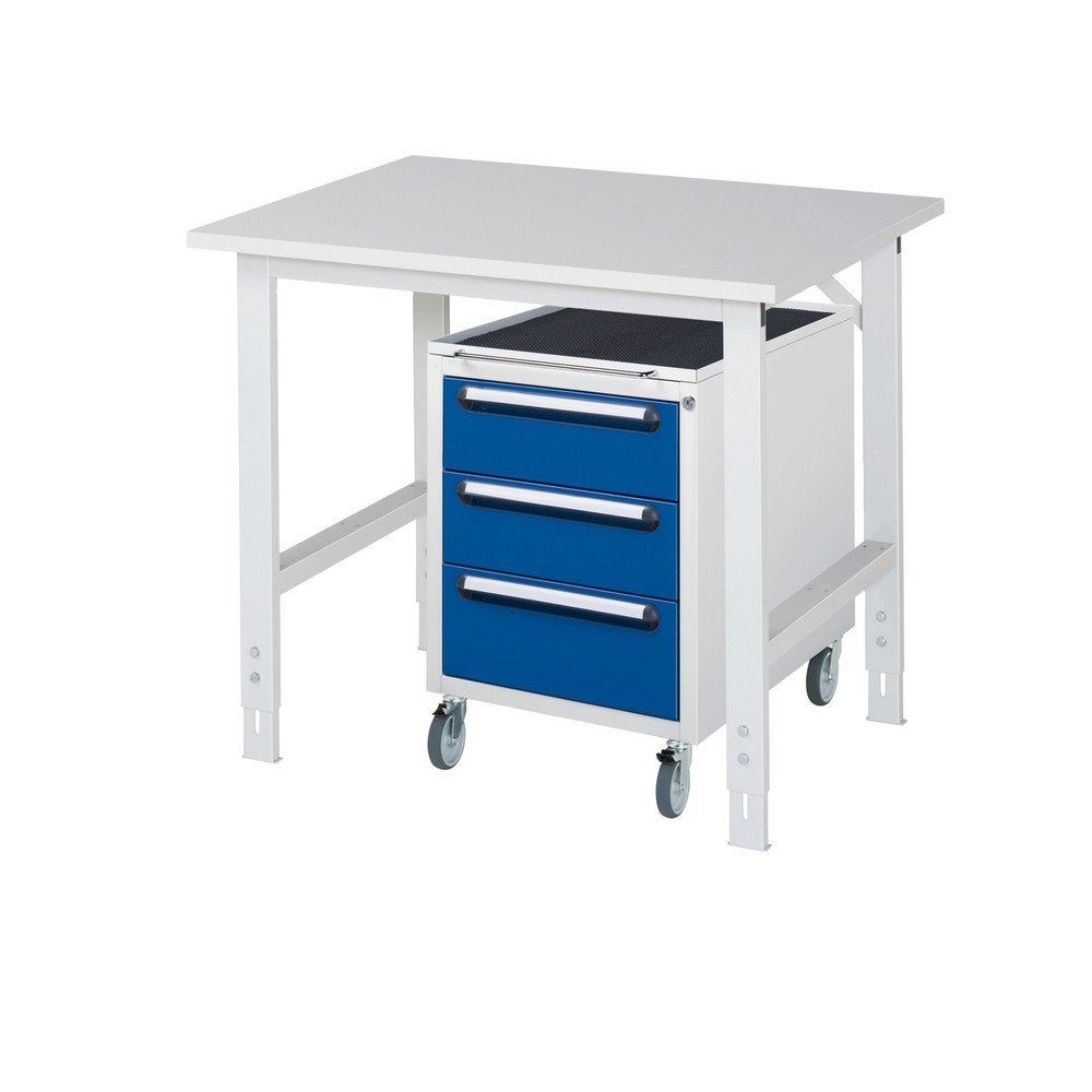 Numéro de l'image du produit 1: RAU Kit d'atelier TOM en 2 parties, avec table de travail, HxlxP 760-1 080 x 1 000 x 800 mm, plan de travail avec revêtement en mélamine, plus caisson à roulettes avec 3 tiroirs, HxlxP 690 x 480 x 600 mm