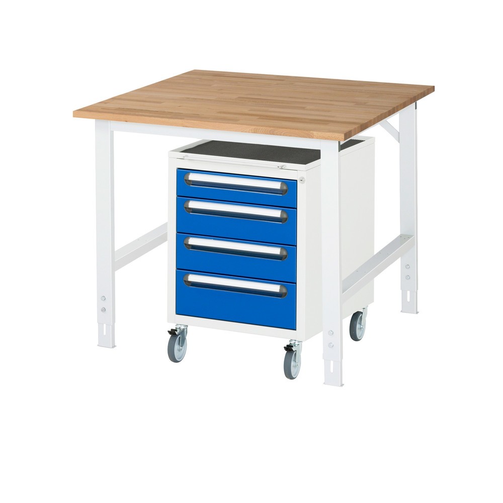 Numéro de l'image du produit 1: RAU Kit d'atelier TOM en 2 parties, avec établi, Hxlxp 760-1 080 x 1 000 x 1 000 mm, Plan de travail en hêtre massif, incl. caisson à roulettes avec 3 tiroirs, HxlxP 690 x 480 x 600 mm