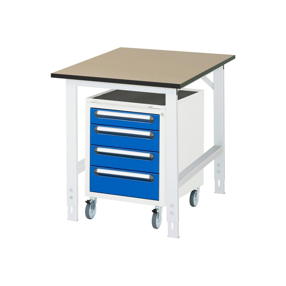 Numéro de l'image du produit 1: RAU Kit d'atelier TOM en 2 parties, avec établi, Hxlxp 760-1 080 x 750 x 1 000 mm, Plan de travail en MDF, incl. caisson à roulettes avec 3 tiroirs, HxlxP 690 x 480 x 600 mm