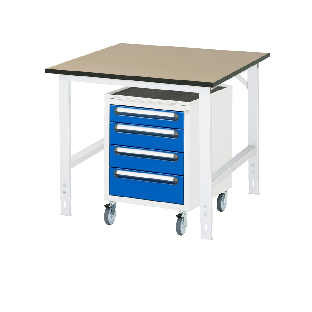 Numéro de l'image du produit 1: RAU Kit d'atelier TOM en 2 parties, avec établi, Hxlxp 760-1 080 x 1 000 x 1 000 mm, Plan de travail en MDF, incl. caisson à roulettes avec 3 tiroirs, HxlxP 690 x 480 x 600 mm