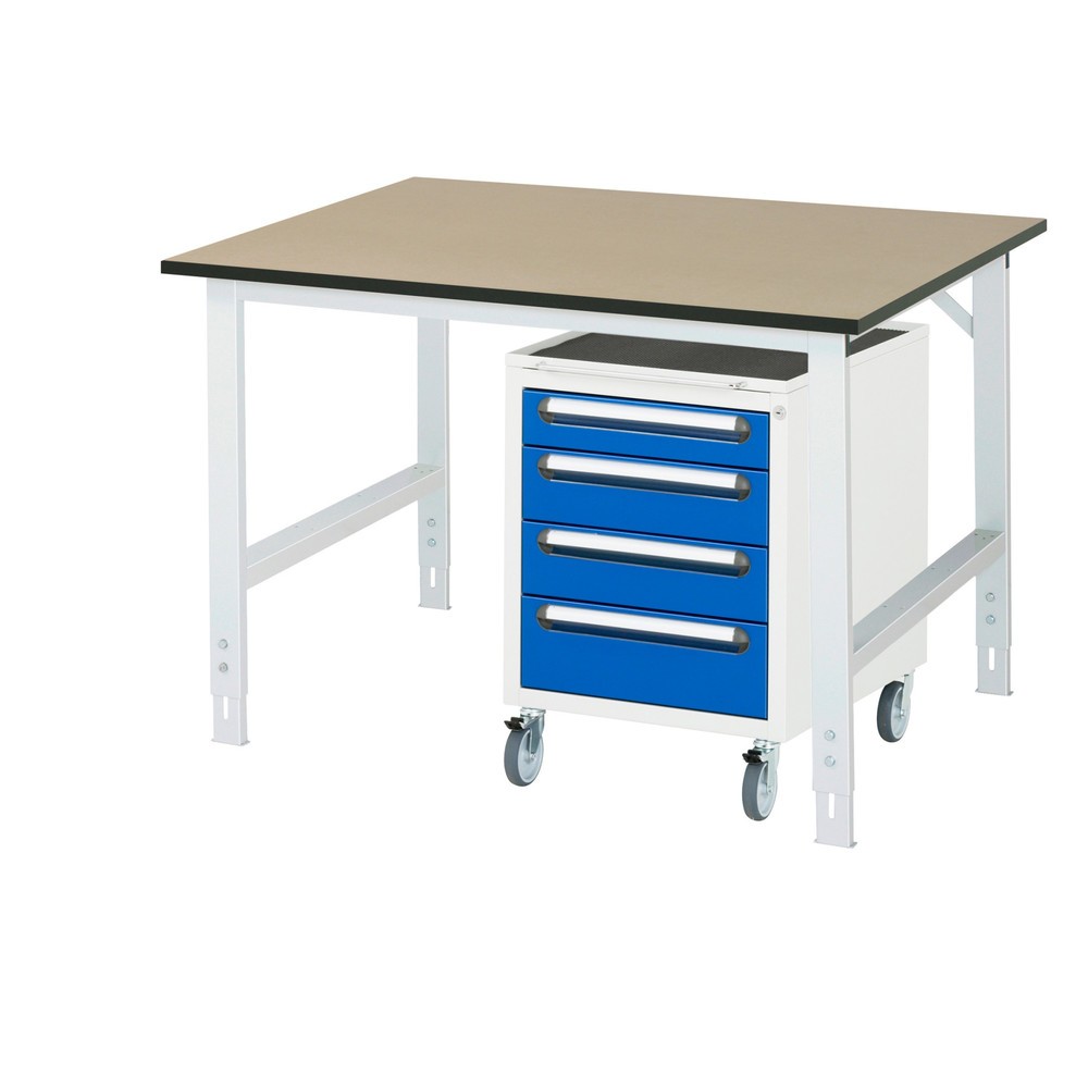 Numéro de l'image du produit 1: RAU Kit d'atelier TOM en 2 parties, avec établi, Hxlxp 760-1 080 x 1 250 x 1 000 mm, Plan de travail en MDF, incl. caisson à roulettes avec 3 tiroirs, HxlxP 690 x 480 x 600 mm