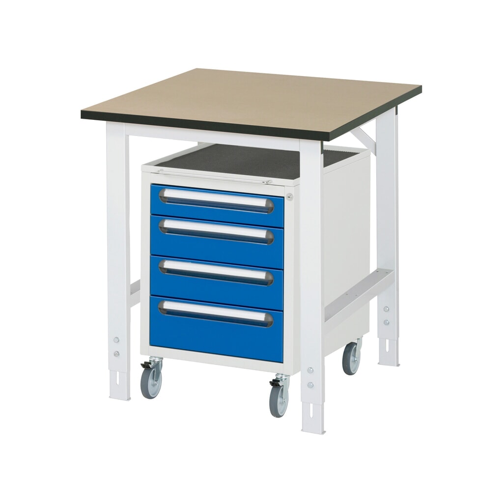 RAU Kit d'atelier TOM en 2 parties, avec table de travail, HxlxP 760-1 080 x 750 x 800 mm, plan de travail en MDF, incl. caisson à roulettes avec 3 tiroirs, HxlxP 690 x 480 x 600 mm N° de l'image du produit 1 : RAU Kit d'atelier TOM en 2 parties, avec table de travail, HxlxP 760-1 080 x 750 x 800 mm, plan de travail en MDF, incl. caisson à roulettes avec 3 tiroirs, HxlxP 690 x 480 x 600 mm