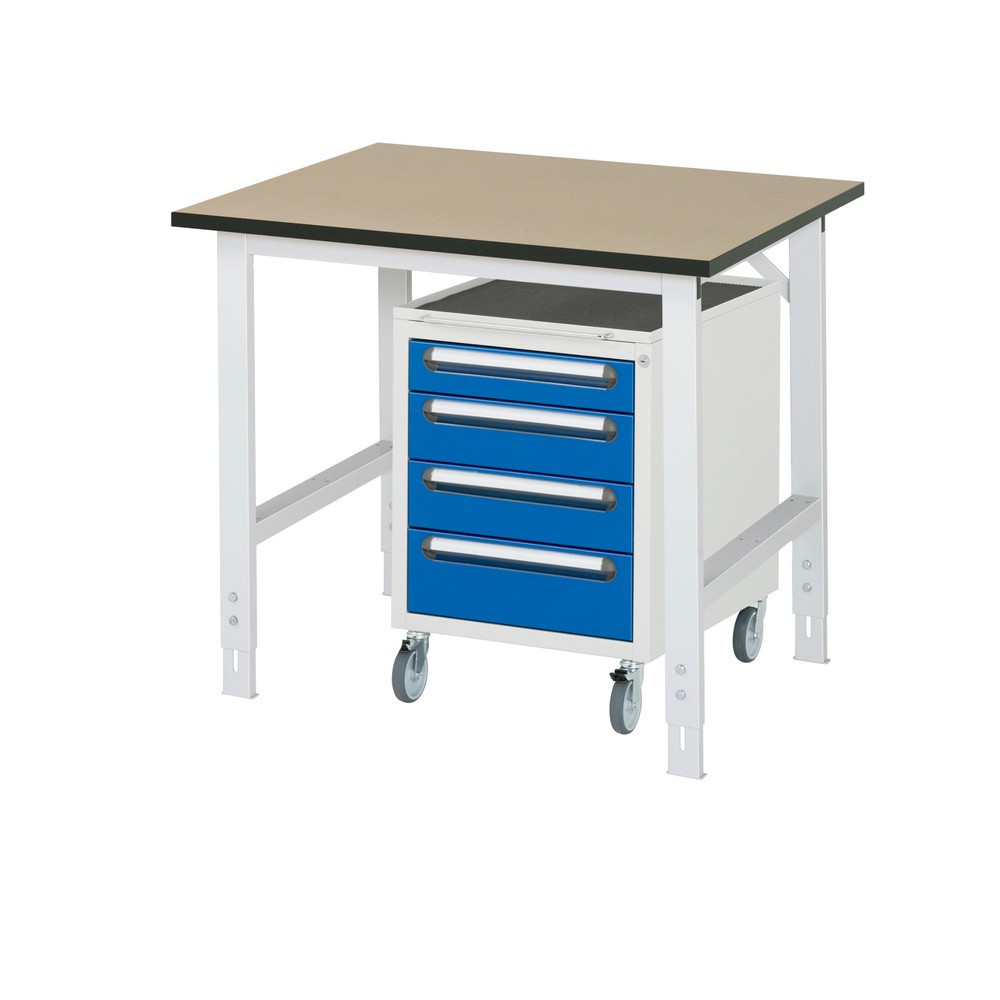 Numéro de l'image du produit 1: RAU Kit d'atelier TOM en 2 parties, avec table de travail, HxlxP 760-1 080 x 1 000 x 800 mm, plan de travail en MDF, incl. caisson à roulettes avec 3 tiroirs, HxlxP 690 x 480 x 600 mm