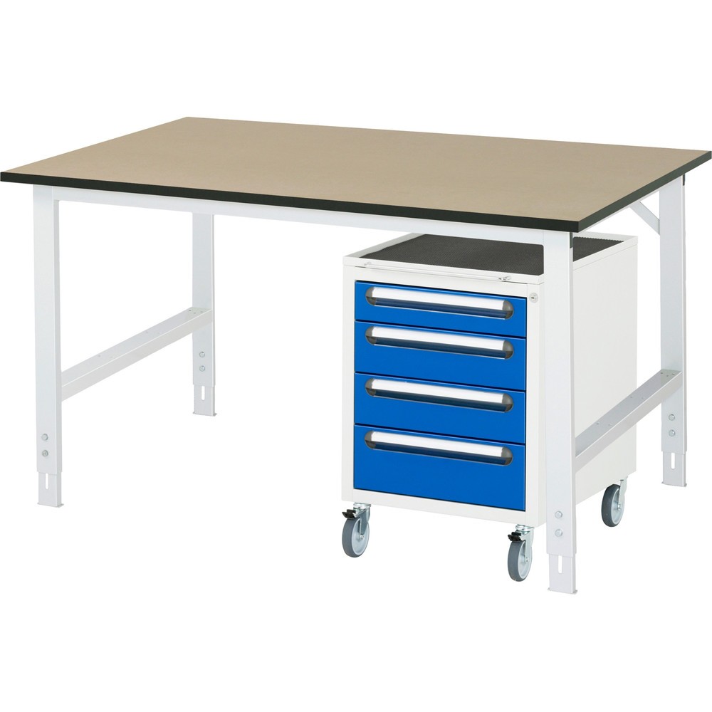 Numéro de l'image du produit 1: RAU Kit d'atelier TOM en 2 parties, avec table de travail, HxlxP 760-1 080 x 1 500 x 800 mm, plan de travail en MDF, incl. caisson à roulettes avec 3 tiroirs, HxlxP 690 x 480 x 600 mm