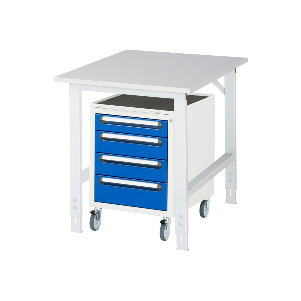 Numéro de l'image du produit 1: RAU Kit d'atelier TOM en 2 parties, avec table de travail, HxlxP 760-1 080 x 750 x 1 000 mm, plan de travail en mélamine, plus caisson à roulettes avec 3 tiroirs, HxlxP 690 x 480 x 600 mm