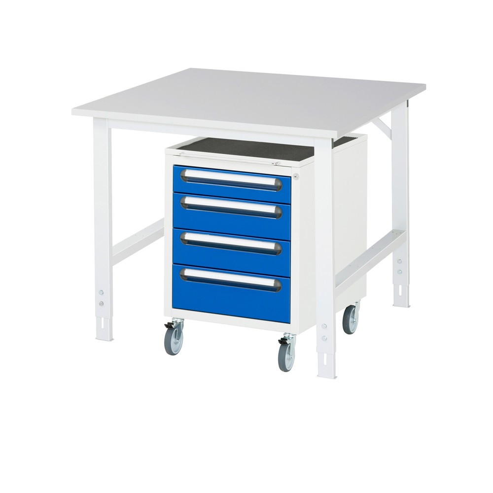 Numéro de l'image du produit 1: RAU Kit d'atelier TOM en 2 parties, avec table de travail, HxlxP 760-1 080 x 1 000 x 1 000 mm, plan de travail en mélamine, plus caisson à roulettes avec 3 tiroirs, HxlxP 690 x 480 x 600 mm