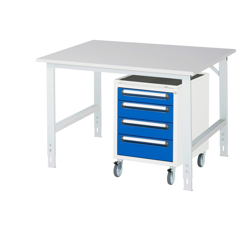 Numéro de l'image du produit 1: RAU Kit d'atelier TOM en 2 parties, avec table de travail, HxlxP 760-1 080 x 1 250 x 1 000 mm, plan de travail en mélamine, plus caisson à roulettes avec 3 tiroirs, HxlxP 690 x 480 x 600 mm