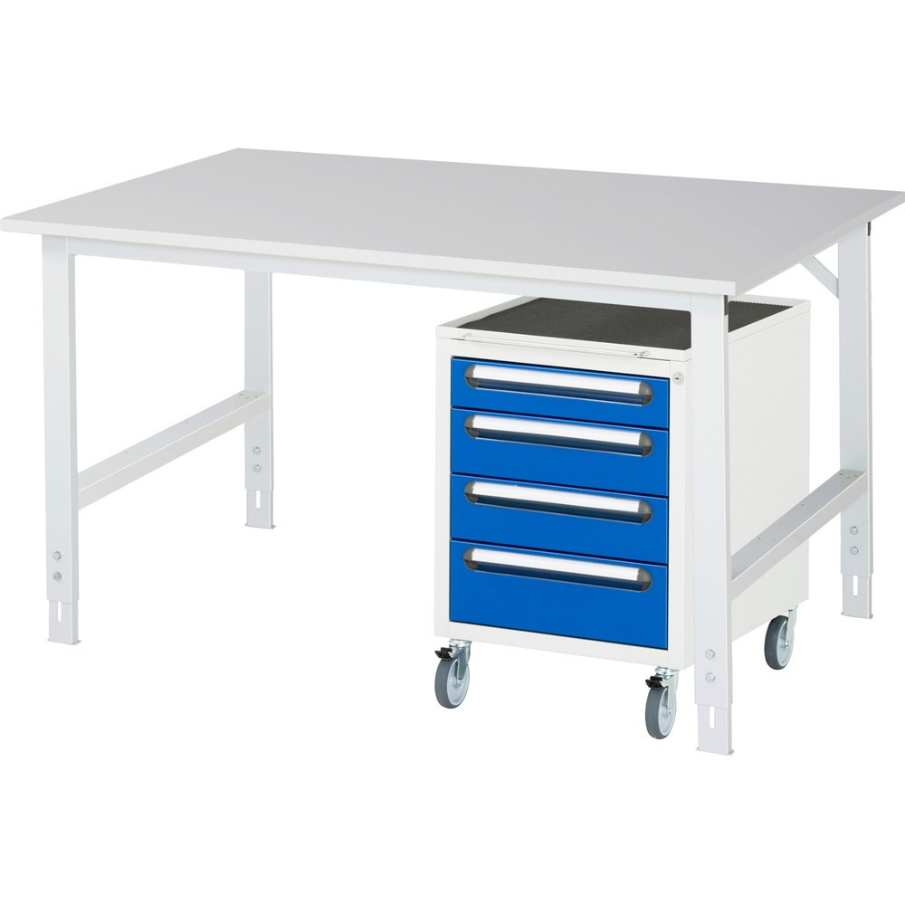 Numéro de l'image du produit 1: RAU Kit d'atelier TOM en 2 parties, avec table de travail, HxlxP 760-1 080 x 1 500 x 1 000 mm, plan de travail avec revêtement en mélamine, plus caisson à roulettes avec 3 tiroirs, HxlxP 690 x 480 x 600 mm