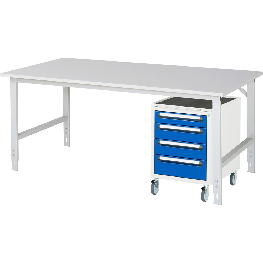 Numéro de l'image du produit 1: RAU Kit d'atelier TOM en 2 parties, avec table de travail, HxlxP 760-1 080 x 2 500 x 1 000 mm, plan de travail avec revêtement en mélamine, plus caisson à roulettes avec 3 tiroirs, HxlxP 690 x 480 x 600 mm