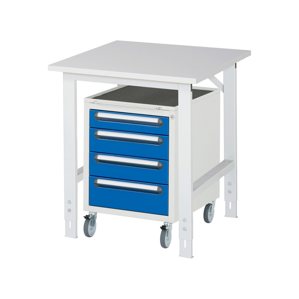 Numéro de l'image du produit 1: RAU Kit d'atelier TOM en 2 parties, avec table de travail, HxlxP 760-1 080 x 750 x 800 mm, plan de travail avec revêtement en mélamine, plus caisson à roulettes avec 3 tiroirs, HxlxP 690 x 480 x 600 mm