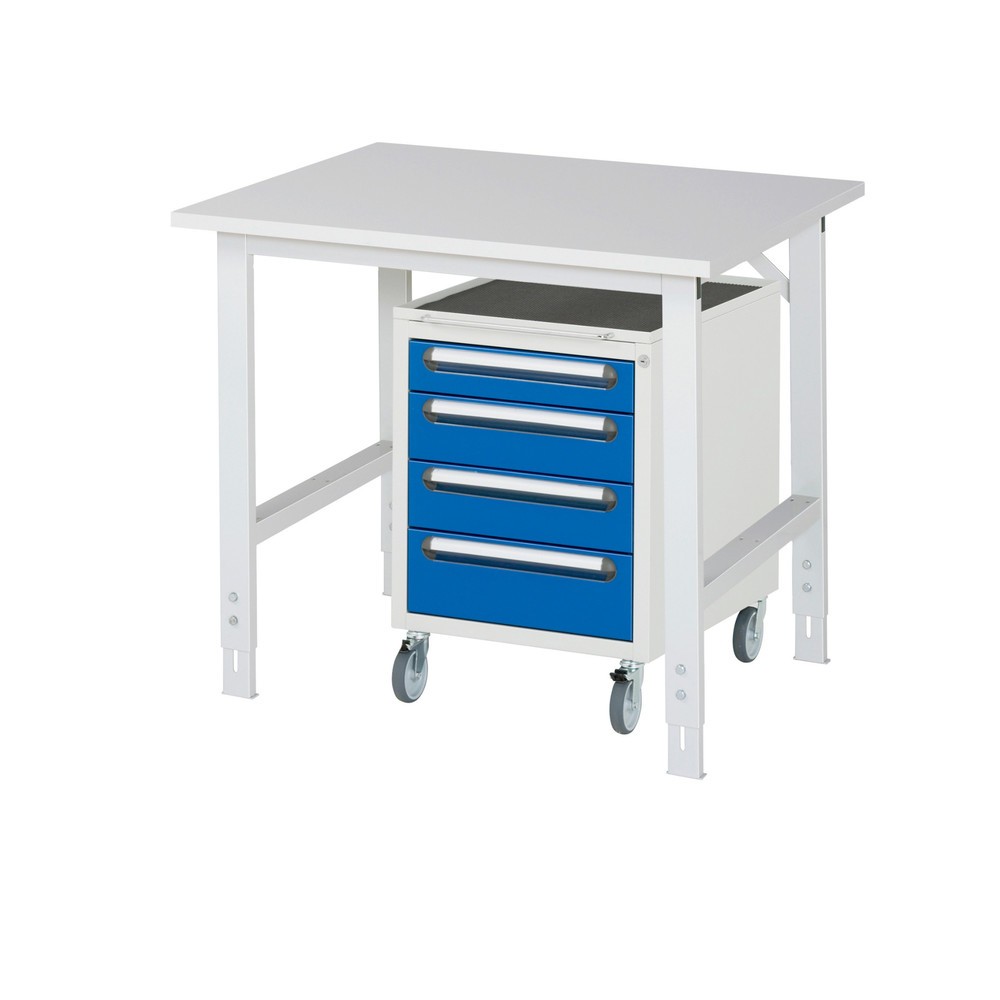 Numéro de l'image du produit 1: RAU Kit d'atelier TOM en 2 parties, avec table de travail, HxlxP 760-1 080 x 1 000 x 800 mm, plan de travail avec revêtement en mélamine, plus caisson à roulettes avec 3 tiroirs, HxlxP 690 x 480 x 600 mm