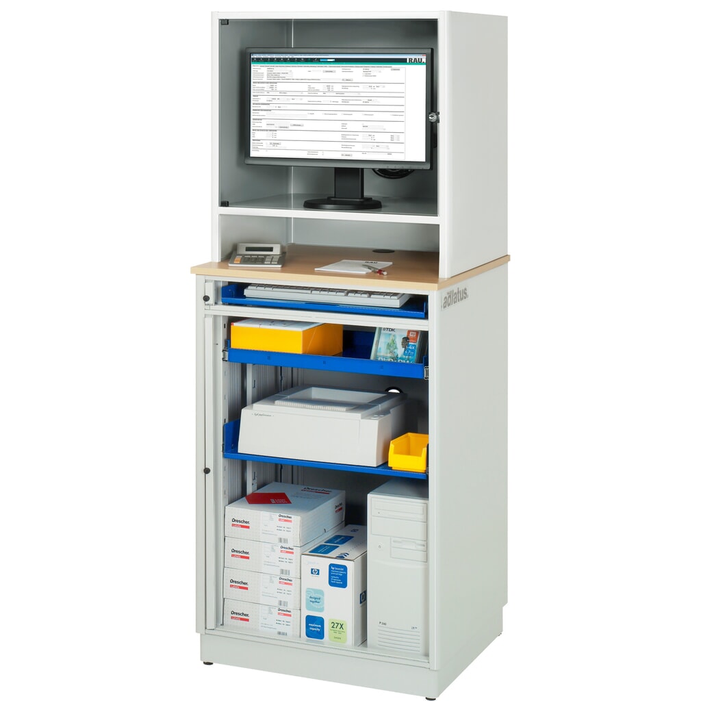 N° de l'image du produit 2 : RAU Poste informatique, porte-clavier coulissant, 1 tiroir, fixe