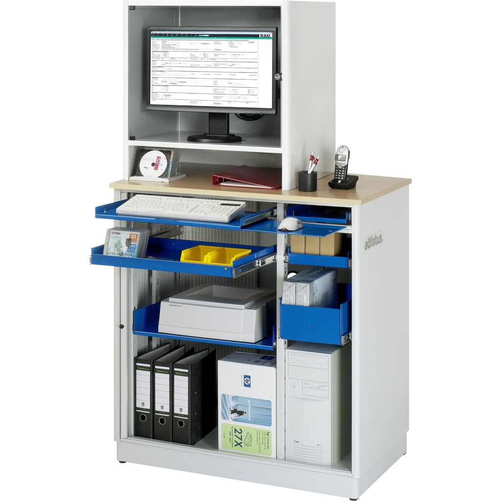 RAU Poste informatique, porte-clavier coulissant, 3 tiroirs, fixe Illustration du produit: RAU Poste informatique, porte-clavier coulissant, 3 tiroirs, fixe