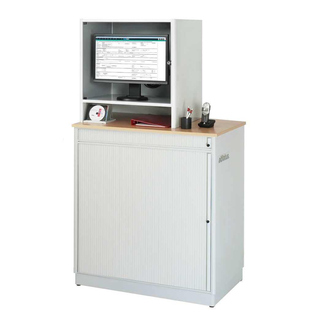 N° de l'image du produit 2 : RAU Poste informatique, porte-clavier coulissant, 3 tiroirs, fixe