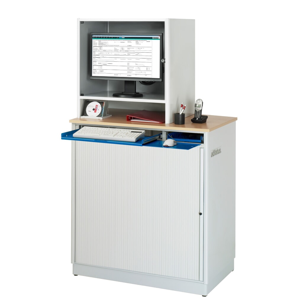 N° de l'image du produit 4 : RAU Poste informatique, porte-clavier coulissant, 3 tiroirs, fixe