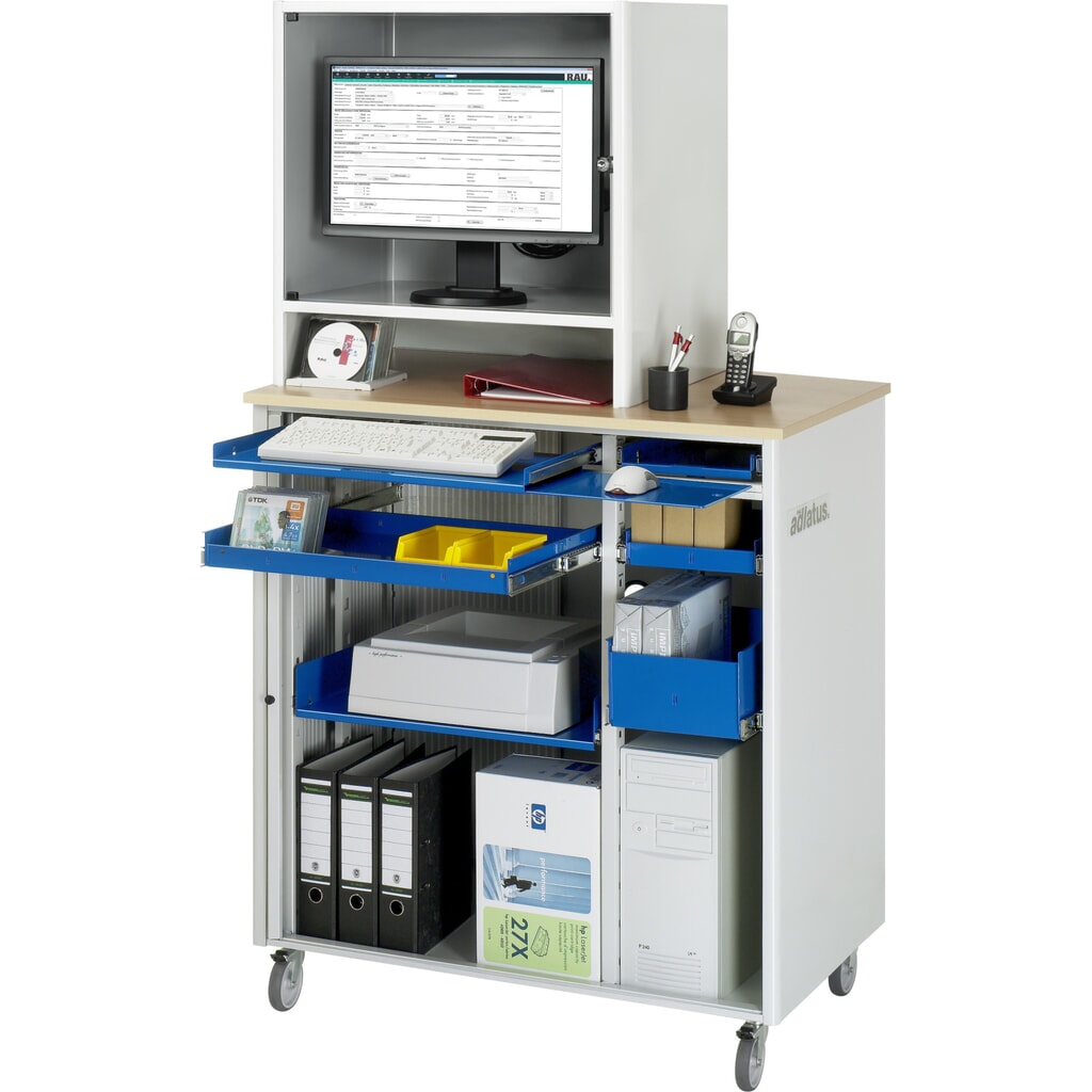 Illustration du produit: RAU Poste informatique, porte-clavier coulissant, 3 tiroirs, mobile