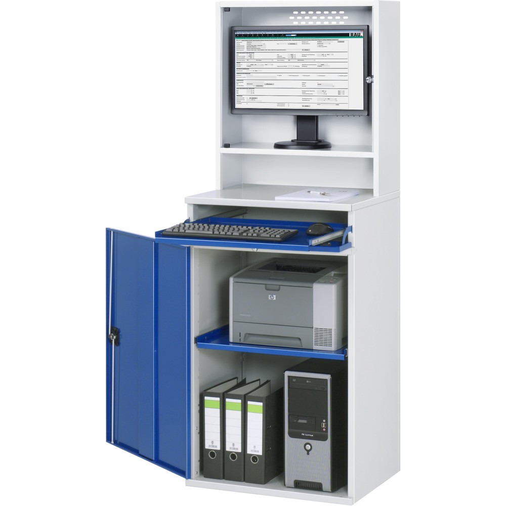 Numéro de l'image du produit 3: RAU Armoire informatique, HxlxP 1 770 x 650 x 520 mm, avec 1 porte battante, porte-clavier coulissant et casier pour écran