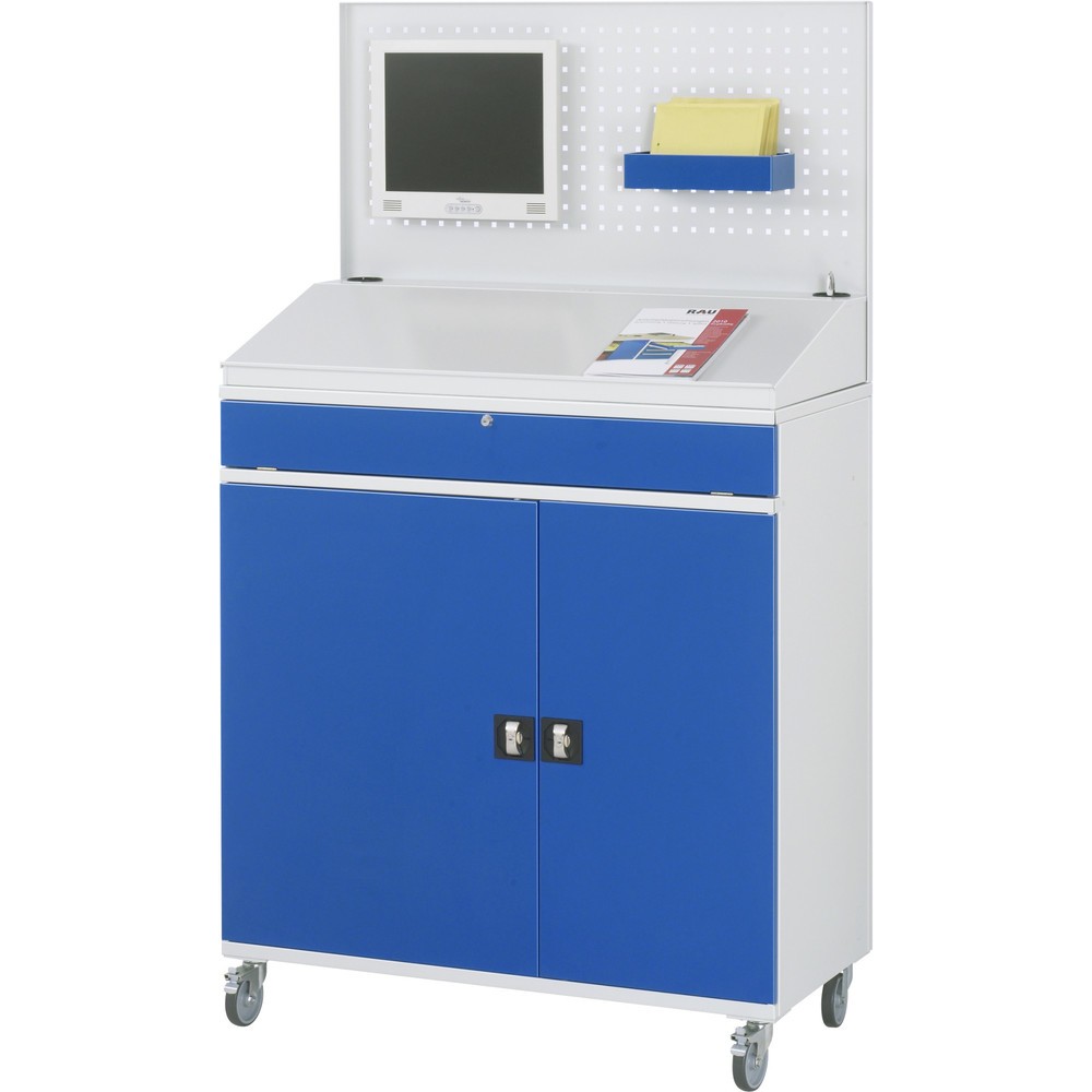 Numéro de l'image du produit 2: RAU Armoire informatique, porte-clavier coulissant, double porte battante, panneau arrière perforé, nombre de tiroirs x Hxl : 1 x 80 x 1 020 mm, mobile