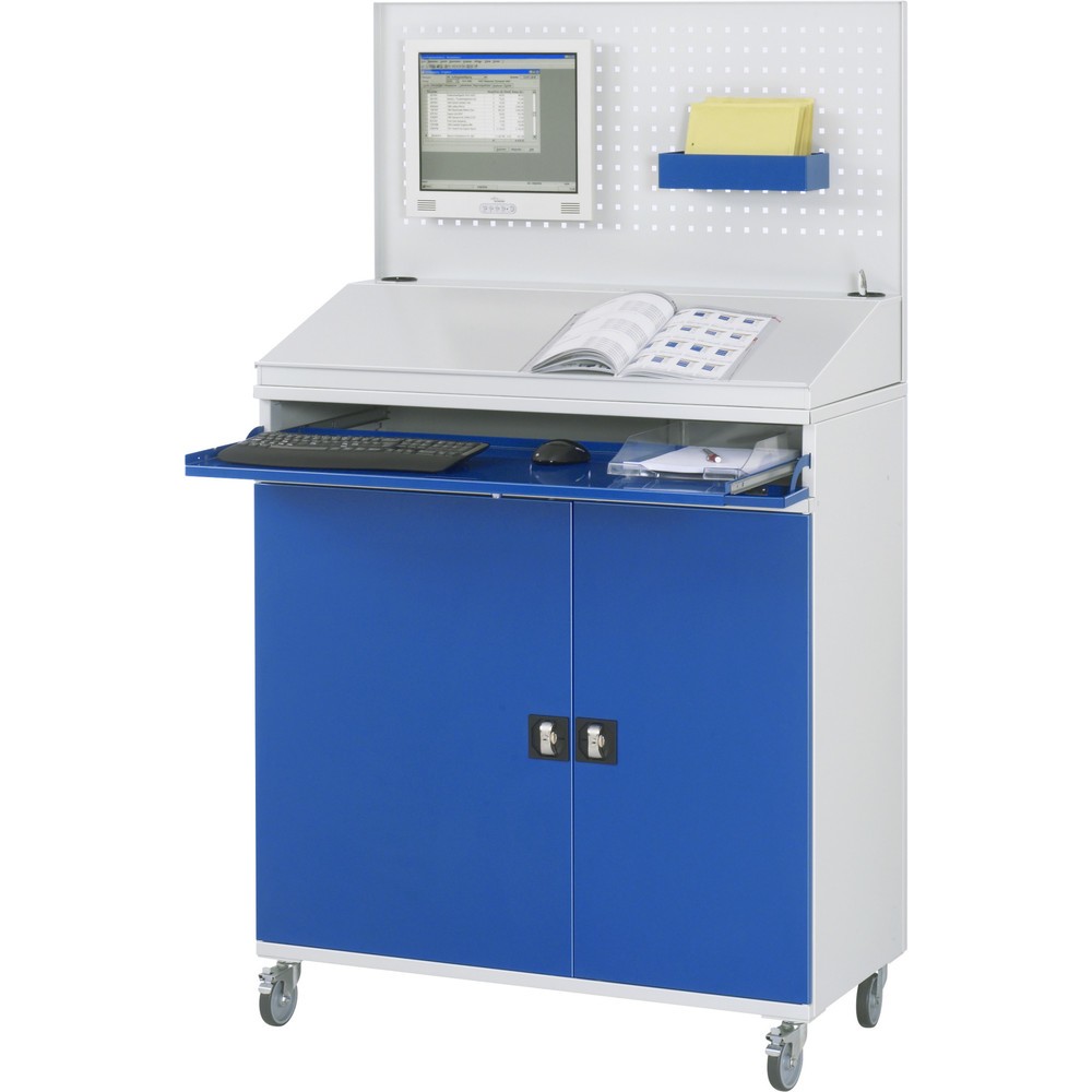 Numéro de l'image du produit 3: RAU Armoire informatique, porte-clavier coulissant, double porte battante, panneau arrière perforé, nombre de tiroirs x Hxl : 1 x 80 x 1 020 mm, mobile