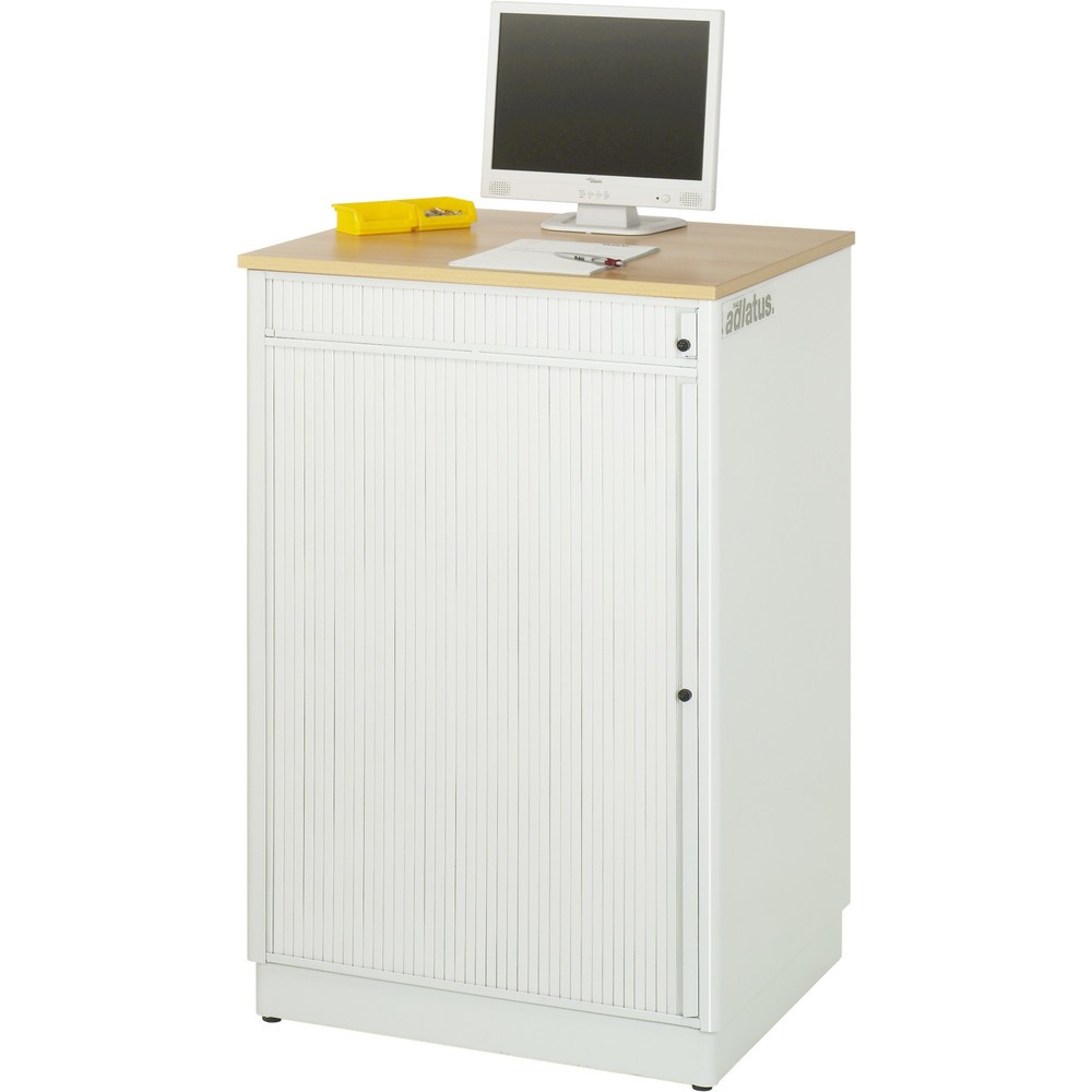 Numéro de l'image du produit 3: RAU Postes informatiques HxlxP 1 100 x 720 x 660 mm, plateau de travail décor hêtre, avec volet roulant, bloc multiprises