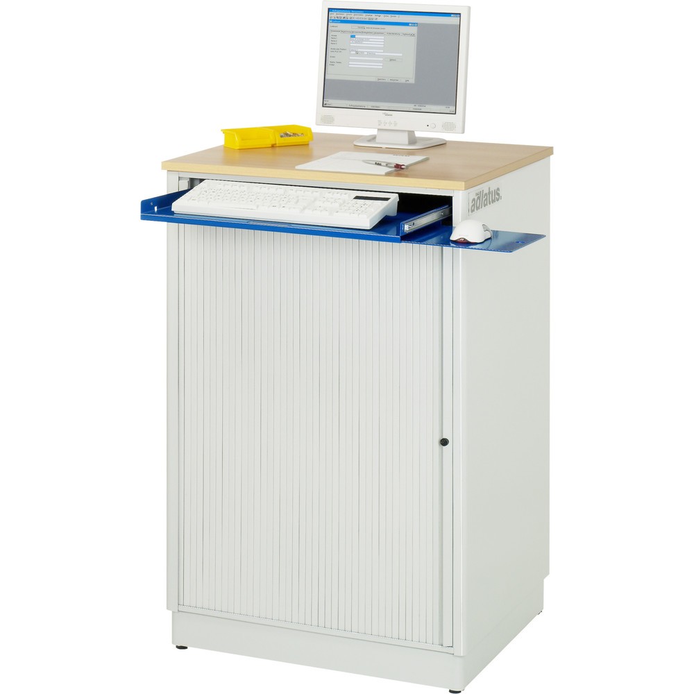 Numéro de l'image du produit 5: RAU Postes informatiques HxlxP 1 100 x 720 x 660 mm, plateau de travail décor hêtre, avec volet roulant, bloc multiprises