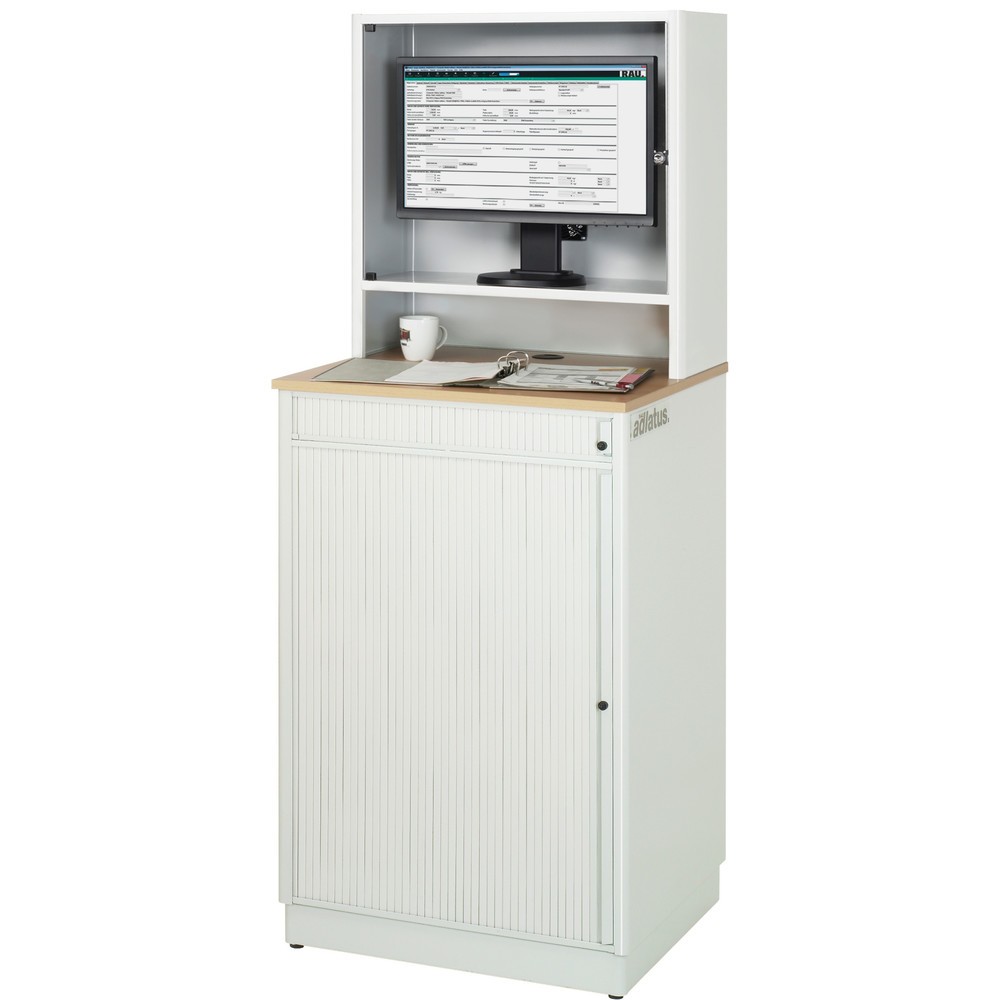 Numéro de l'image du produit 4: RAU Postes informatiques HxlxP 1 810 x 720 x 660 mm, plateau de travail décor hêtre, avec volet roulant, bloc multiprises