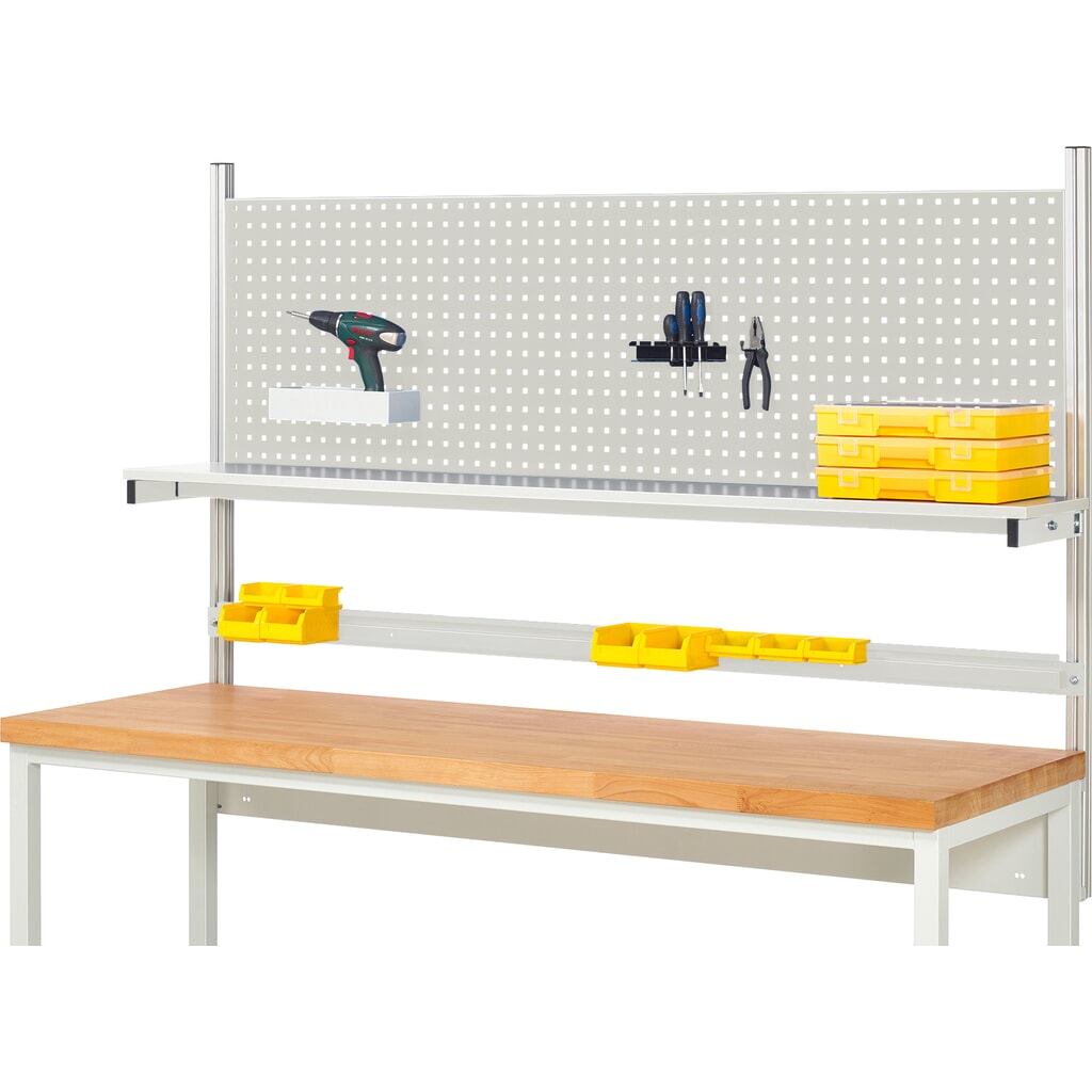 Module d’établi RAU, haut. x larg. x prof. 1 130 x 2 000 x 350 mm, avec 1 étagère en plateau mélaminé et 1 rail de fixation, kit complet 01 pour largeur de produit 2 000 mm Illustration du produit: Module d’établi RAU, haut. x larg. x prof. 1 130 x 2 000 x 350 mm, avec 1 étagère en plateau mélaminé et 1 rail de fixation, kit complet 01 pour largeur de produit 2 000 mm